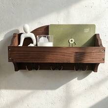 Wall Mounted Mail Organizer With Hooks, Farmhouse Style Wooden Storage Box, Multi-Functional Key Holder Entryway Wall Decor, Keys Mail Documents Storage Home Organization Solution - View 4