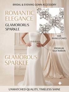 1pc Rhinestone Decor Dress Belt, Sparkly Crystal Ribbon Waist Sash For Women Evening Gown Wedding Party - Multicolor - View 4