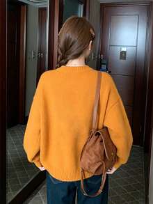 Women's Round Neck Puppy Pattern Long Sleeve Sweater, Winter Outfit - Burnt Orange - View 11