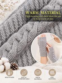 Women'S Thermal Fingerless Gloves, Winter Thumb Hole Wrist Warmers With Crochet Hooks For Arm Warmth - Multicolor - View 8