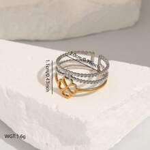 1/5pcs Color Block Stainless Steel Open Rings, Fashionable Women's Rust-Proof Rings, Durable Dual-Tone Rings, Suitable For Daily Wear - Color Block - View 11