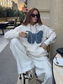 Embroidered Letter Women's Autumn Long Sleeve Hooded Casual Loose Sweatshirt - White - View 2