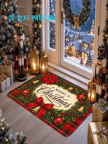 1pc 2D Printed Christmas Style Entry Mat, Non-Slip, Machine Washable, Easy To Clean Velvet Carpet, Suitable For Home And Outdoor Decor, Applicable To Entryway, Bedroom, Balcony, Gift Home Accessories/Holiday Decor/Home Decor - A - View 5