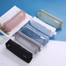 1pc Simple Transparent Visible Large Capacity Mesh Pencil Case, Learning Stationery Small Gift, Student Exam Pen, Neutral Pen And Other Office School Supplies Storage Box, Multi-Functional Lightweight Small Portable Storage Bag - One Size - View 2