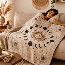 1PC Sun Moon & Stars Print Flannel Blanket, Sofa & Bedroom Decorative Throw, Vintage Mysterious Celestial Pattern, Atmospheric Home Decor, Flannel Fabric, Suitable For Sofa, Bed Decoration & Daily Use - Multicolor - View 11