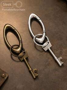 Retro Metal Oval Keychain With Creative Key Shaped Bottle Opener - Multicolor - View 1