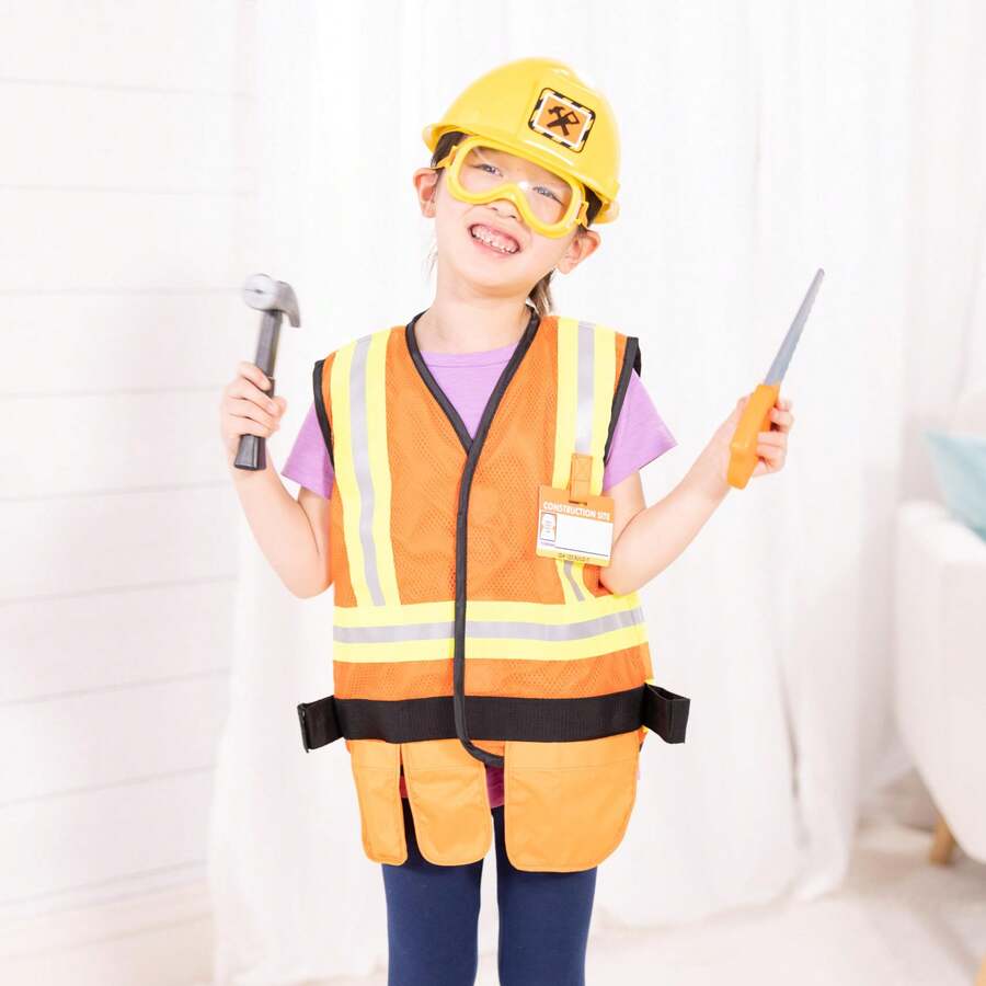 Melissa & Doug Construction Worker Role Play Costume Dress-Up Set (6 Pcs)