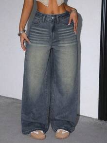 Women's Casual Loose Straight Leg Jeans With Pockets Fall - Deep Nostalgia - View 7
