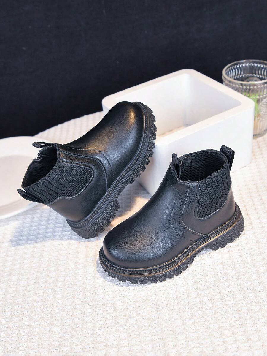 Kids Chelsea Ankle Boots Unisex Toddler Autumn Winter Side Zipper Boots Anti-Slip Soft Sole Versatile Boots - Black - View 1