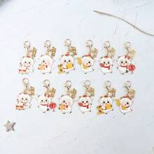 12個/6個卡通中國十二生肖羊年2027鑰匙圈，幸運金元寶鼓紅包吊飾，新年春節生日禮物裝飾 - 彩色 - 查看 6