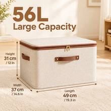 Linen Texture Clothing Storage Box, Zippered Fabric Wardrobe Storage Bag, Reinforced Handle, Dust-Proof Storage Bin, Suitable For Bedding, Sweaters, Shirts, Closet Bedroom Organization - Beige - View 12