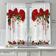 2PCS Christmas Sheer Curtains, Happy Holidays, Bow And Christmas Berry Patterns, Polyester Fiber Material,Trunked Window Screen,Four Seasons Home Window Decoration,Kitchen,Living Room,Bedroom,Dining Room Available In Multiple Sizes,Christmas Gifts - Multicolor - View 7