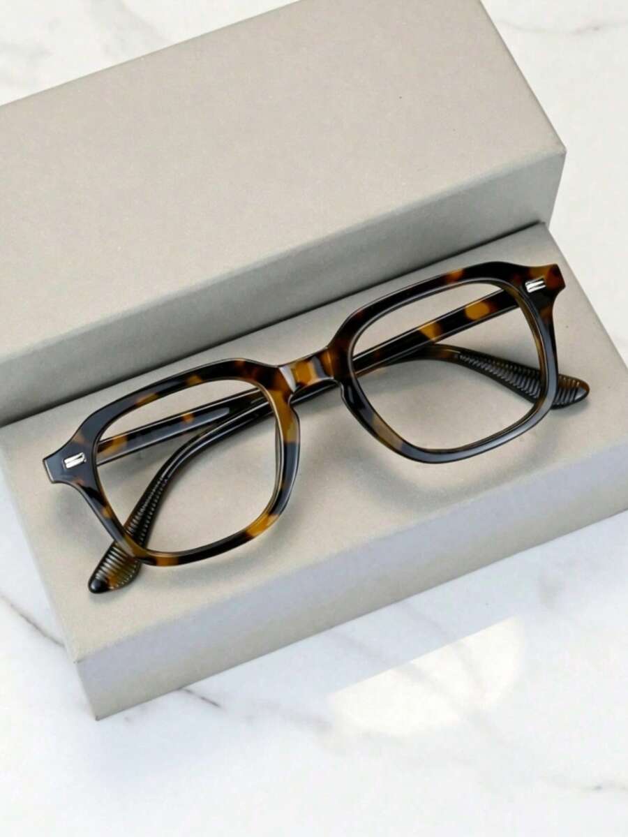 1 Pair Fashion Men's Vintage Square Frame Glasses, Women's Office Work Glasses, Phone Computer Glasses, Main Image Does Not Include Glasses Case. - Clear - View 1