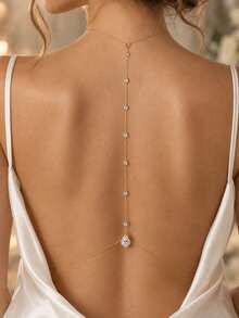 XYHEALER 1pc Backdrop Necklace For Women, Teardrop Pendant Back Necklace, Dainty Rhinestone Back Chain Jewelry For Wedding Backless Dress Prom Evening Party - A - View 1