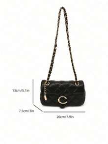 Women's Minimalist Black Hobo Shoulder Bag, Gold Letter Buckle, Adjustable Strap, Elegant Commute, Exquisite Daily - Black - View 6