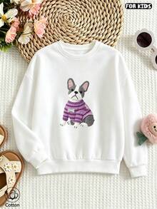 Cute Cartoon Dog Printed Children's Hoodie, Loose And Breathable Casual Top, Suitable For Daily Home And Outdoor Wear In Spring And Autumn - White - View 2