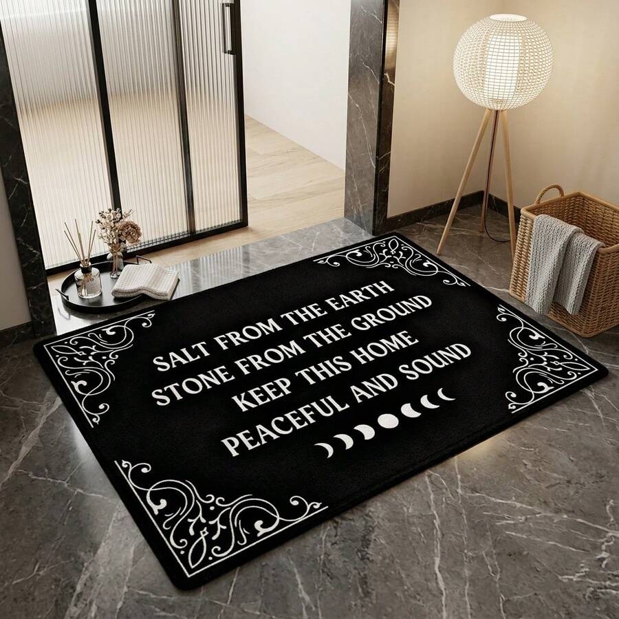 1pc Witch Welcome Doormat, High-Quality Velvet, Protective Spell Halloween Doormat, Gothic Moon Phase Fun Doormat, Suitable For Autumn, Halloween, Thanksgiving Atmosphere Decoration, Doormat, Home Decor, Area Rug, Welcome Mat, Carpet, Floor Mat - A - View 1