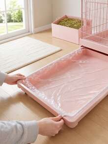 50pcs Disposable Plastic Rabbit Cage Liner Film, Clear Waterproof Litter Pan Cover Mat For Guinea Pigs, Bunny, Hamsters, Chinchillas, Leakproof Waste Bag For Quick Cage Cleaning, Small Animal Toilet Box Film & Indoor Pet Care Supplies - White - View 6