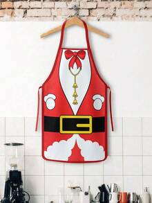 2 Pcs/1 pcs Celemek Pasangan Natal Motif Kostum Santa & Elf Celemek Dapur Pesta Kue Natal - MultiWarna - View 5