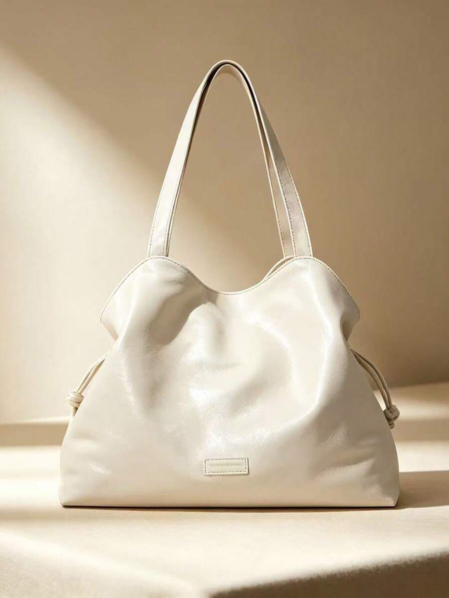 Túi tote mềm cho nữ, túi đeo vai thường ngày dung tích lớn, túi xách kẹp nách phong cách retro bề mặt trơn - Màu be - Xem 1