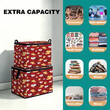 1PC Christmas Cartoon Santa Claus & Reindeer Pattern Foldable Storage Box, Portable Zipper Fabric Organizer, Double Handle Large Capacity Storage Bag, Suitable For Bedroom, Wardrobe, Holiday Decor, Home Storage - Multi-color - View 6