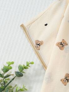 2pcs/Set Women's Comfortable Black Spade Teddy Bear Print Short Sleeve Collared Top And Bowknot Shorts Pajama Set - Apricot - View 4
