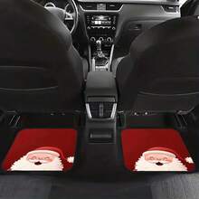 4pcs Universal Car Floor Mats Set, Santa Claus Red Design, Durable Polyester Material, Easy To Clean, Front And Rear Mats, Full Vehicle Protection, Car Interior Accessories, Christmas Gift - Santa Claus - View 4