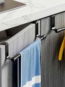 Black Iron Single Bar Towel Rack, Cabinet Door Back Hanging Rack, Cabinet Door Dishcloth Storage Rack, No Drill Towel Bar, Bathroom Towel Storage Rack, Kitchen And Bathroom Space-Saving Towel Bar, Kitchen Gadgets, Kitchen Accessories - Black - View 12