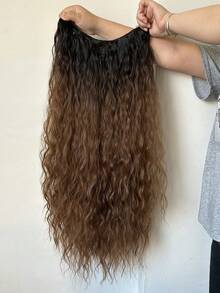 28-Inch V-Shaped Gradient Elongated Wave-Shaped Hairpiece Made Of Heat-Resistant Synthetic Hair, With V-Shaped Clasp Design, Suitable For Daily Wear By Ladies And For Parties. - Brown Ombre - View 4