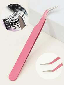 Rose Red Simple Eyelash Tweezers, Straight And Curved Head Design, Two Tweezer Head Options, Fine Design, Easily Meets Various Needs. Thickened Steel, High Hardness, Good Elasticity, Durable. Equipped With A Protective Cap To Prevent Hand Injury - Hot Pink - View 4