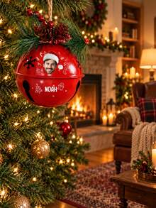 1pc Personalized Photo Christmas Bell Ornament,Custom 2026 Jingle Bell, Christmas Tree Decor,Holiday Bell Ornament, Window Entry Door Decor,Bell Ornament Custom, Christmas Gift - Red - View 7