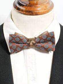 1Pc Men Brown Blue Circle Pattern Vintage Formal Pre-Tied Bow Tie For Wedding Party Business Tuxedo - Multicolor - View 2