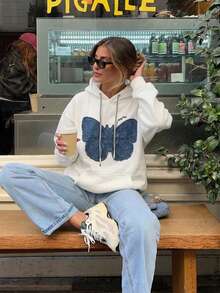 Embroidered Letter Women's Autumn Long Sleeve Hooded Casual Loose Sweatshirt - White - View 6