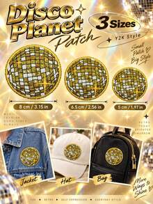 6pcs/3pcs/1pc Disco Ball Silver Fabric Applique, Cartoon Embroidery Sewing Decoration, Suitable For Clothes, Shoes, Bags, DIY Crafts - Multicolor - View 14