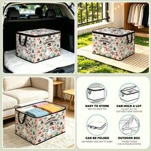 1pc 2DFat. Thickened Foldable Zipper Storage Box, Light Pink Gentle Snowman Christmas Full Print Design, Can Store Clothes, Bedding, Nail Tools, Holiday Sundries, Fits Under Bed, Suitable For Book Organization, Car Trunk Storage, Cosmetics, Hair Styling Tools, Office, Home Organization, Blankets, Daily Small Items Large Capacity Storage, Wardrobe Placement And Moving Packing, Zipper Closure Secure Reinforced Handle Durable - Multi-color - View 7
