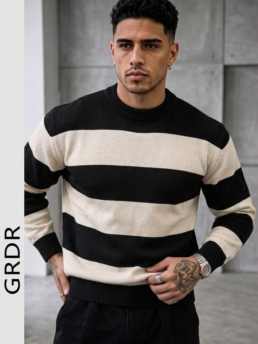 GRDR Men's Casual Crew Neck Long Sleeve Knit Sweater, Autumn/Winter