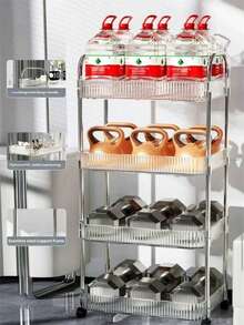 4/3/2 Tier Multi-Function Rolling Cart Plastic Storage Basket, Shelf Rack, Suitable For Office, Kitchen, Bathroom, Bedroom, Rolling Storage Cart, Bathroom Storage, Kitchen Storage, Support Rack, Movable Storage Trolley, Home And Office Desk, Storage Rack - Clear - View 9
