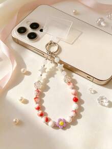 1pc Star & Flower Beaded Phone Case Lanyard, Sweet Bag & Car Charm, CCD Camera Keychain Anti-Lost Chain, Suitable For Daily Wear, Can Be Used As A Gift - Multicolor - View 2