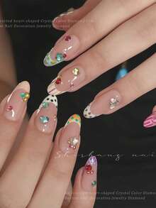 100pcs Random Mixed Color 3mm Heart-Shaped K9 Flatback Rhinestones, Hot-Selling Autumn/Winter Nail Art Decor, Sparkling Champagne Pink Purple Colorful Crystal Irregular Diamonds - Multicolor - View 5