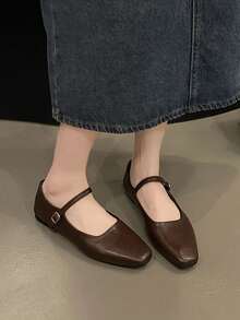 Women's Square Toe Mary Jane Shoes 2026 Spring/Autumn New French Style Soft Sole Comfortable Evening Shoes - Brown - View 1