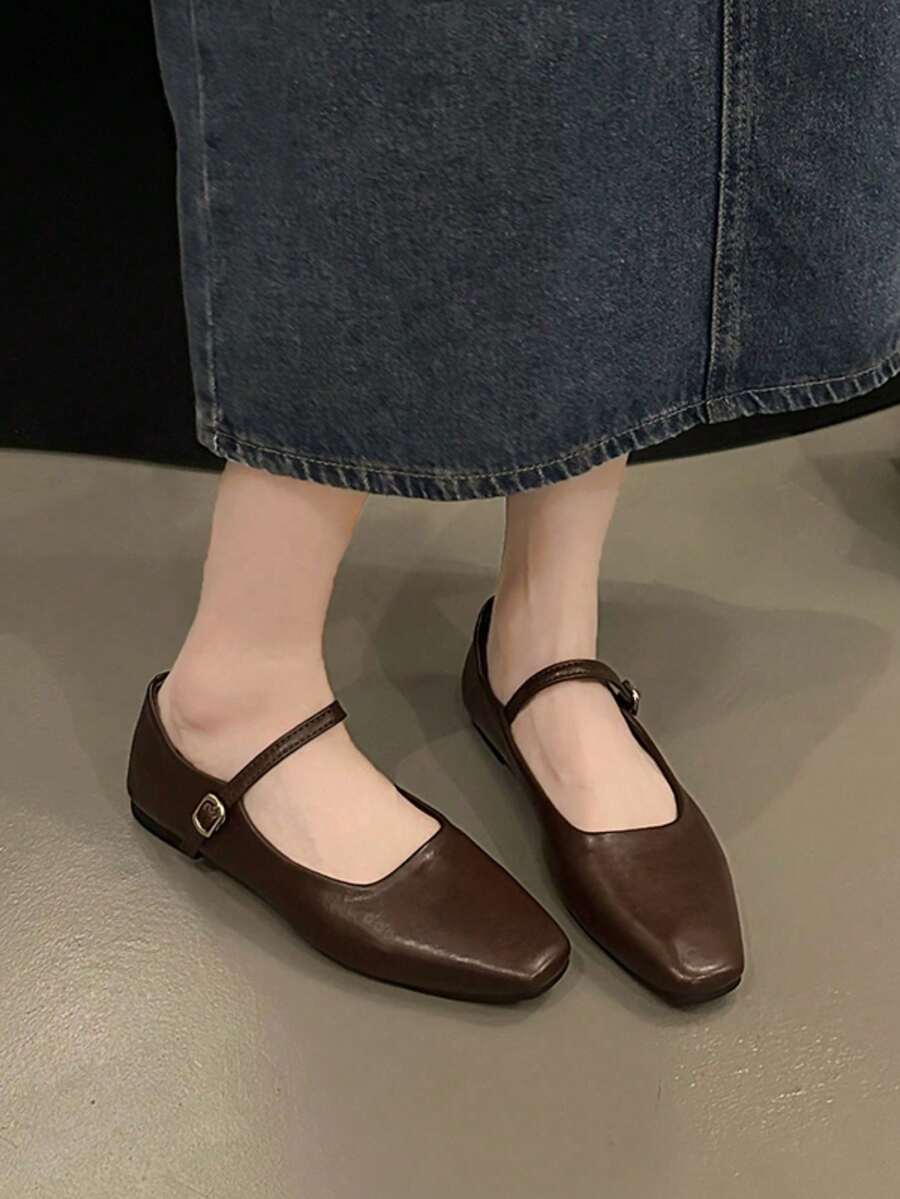 Women's Square Toe Mary Jane Shoes 2026 Spring/Autumn New French Style Soft Sole Comfortable Evening Shoes - Brown - View 1