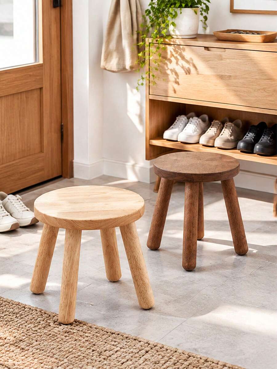1pc Modern Solid Wood Round Stool, Indoor Plant Stand, Garden Bench, Mid-Century Style Plant Stool, Detachable Wooden Legs, Suitable For Plant Stand, Kitchen, Bathroom, Bedroom, Living Room - Multicolor - View 1