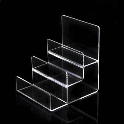 1 pieza Soporte de exhibición de acrílico transparente de 4 niveles, estante de exhibición de estilo clásico, adecuado para billeteras, bolsos, gafas, bolsas de mano, adecuado para decoración del hogar, dormitorio, sala de estar, oficina