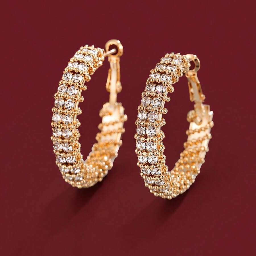 1 Pair Minimalist Double Row Cubic Zirconia Stud Earrings For Women - Multicolor - View 1