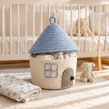 Creative Home Storage Basket With Lid, Woven Rope Storage Box With Door And Window Design, Suitable For Children's Toys, Socks And Toiletries. Multi-Scenario Storage Box, Suitable For Bedside, Bathroom And Closet. Suitable For Parents And Minimalist Home Room Decor Storage Bucket, Space-Saving. - Multicolor - View 9