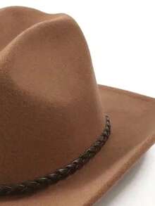 1pc Men's Western Cowboy Hat, Solid Color, Metal Hat Band Decoration, Rolled Brim Jazz Style, Casual Versatile, Party, Daily Wear - Multicolor - View 5