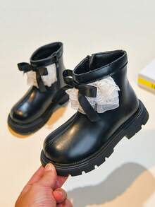1 Pair Girls' Ankle Boots, Lace Bow Decor Princess Boots, Suitable For Autumn/Winter Fashion Outfits - Black - View 3