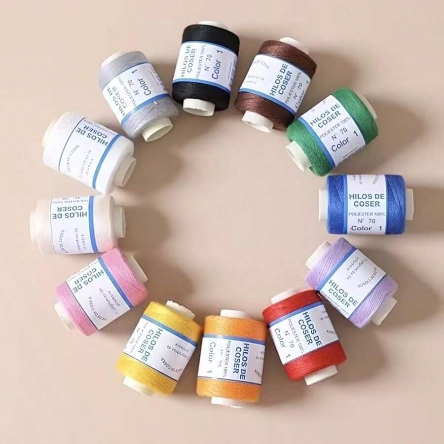 12 Rolls Polyester Household Sewing Thread + 16 Sewing Needles, 500m Per Roll, Wear-Resistant And Scratch-Resistant, Sewing Thread Set - Durable, Soft, Suitable For Home Repair And Hand Sewing, Beginner And Advanced Sewing Supplies Accessories - Set A - View 1