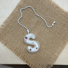 You Can Make Your Own White Diamond Letter Car Rearview Mirror Hanger. It Features A Silver Bead Chain Design, With An Elegant Shiny Cream Texture. It Can Be Easily Hung On The Car's Rearview Mirror And Is A Charming Interior Decoration For Your Car. - Letter Pendant - View 19