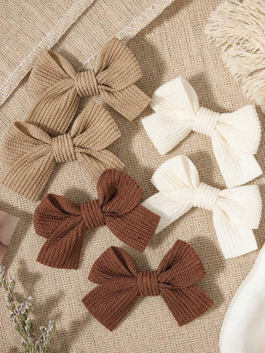 6pcs Vintage Ribbed Bow Hair Clips Classic French Fabric Bowknot Hair Clips, Cute Women's Hair Accessories Gift For Autumn/Winter